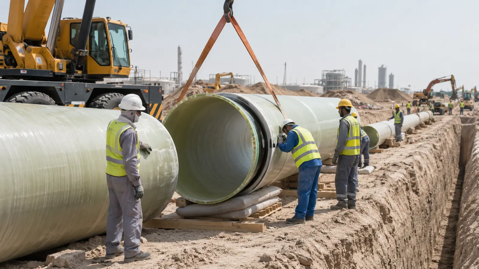 GRP pipeline installation handling joining and quality considerations in Saudi Arabia